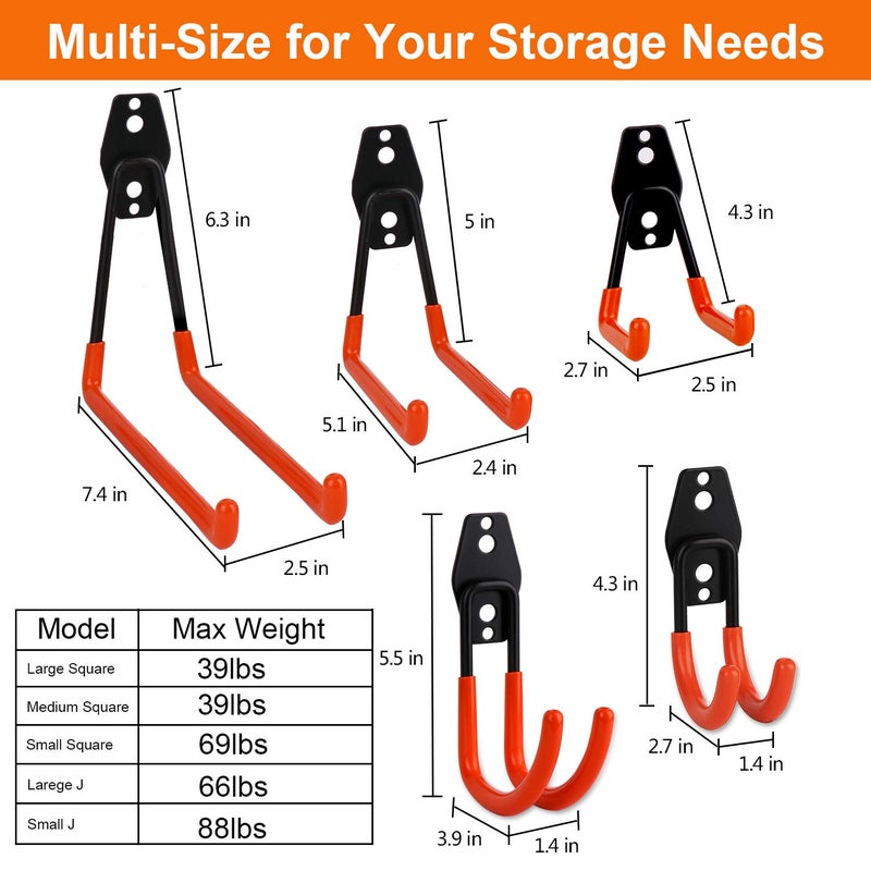 Dirza Garage Hooks 10 Pack Steel Garage Storage Utility Double Hooks, Heavy Duty Wall Mount Tool Hangers Organizers for Organizing Ladder, Power Tool,Bulk Items, Shovel, Ropes - Image 2